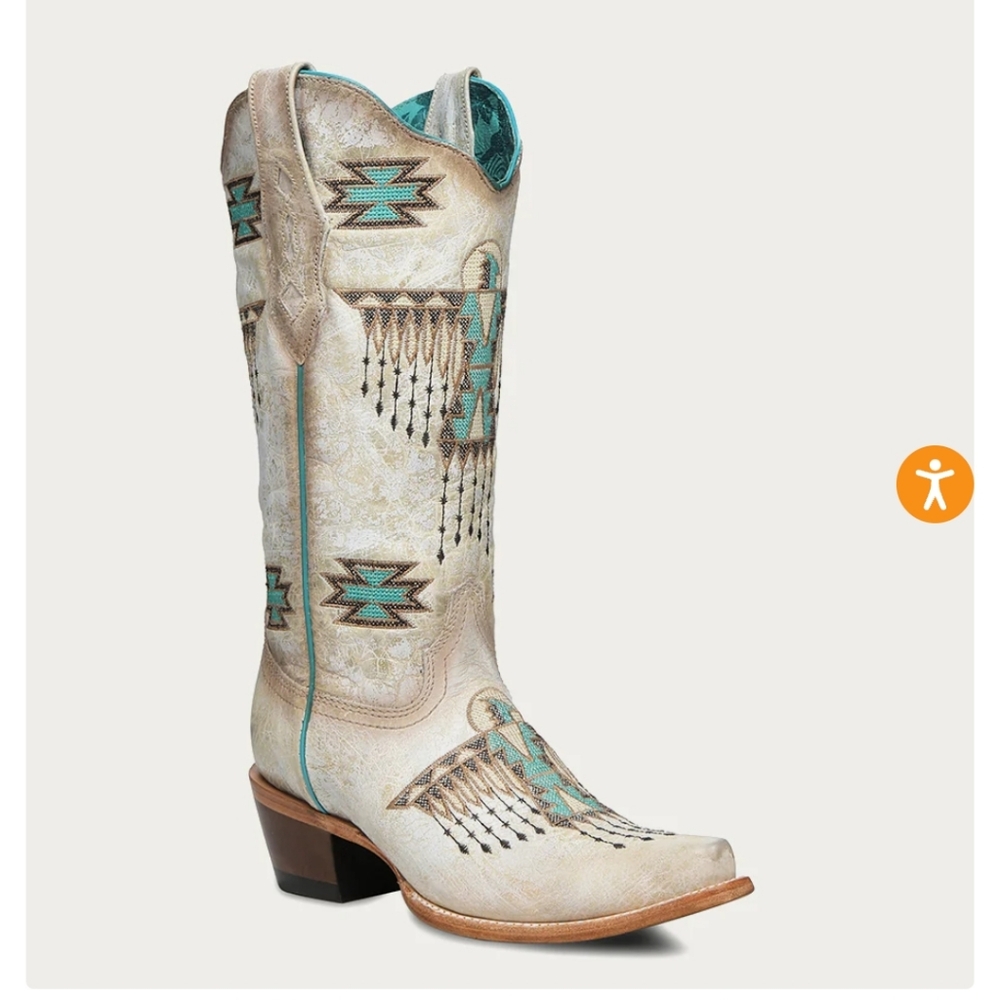 Embroidered Western Boots - Cream and Blue CORRAL